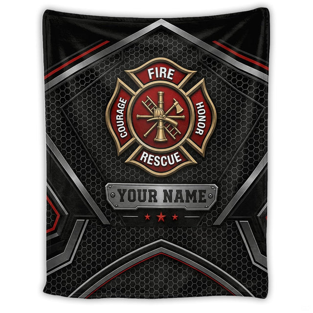 Firefighter bedding set displaying Maltese cross emblem, crossed axes, and metallic armor graphic.