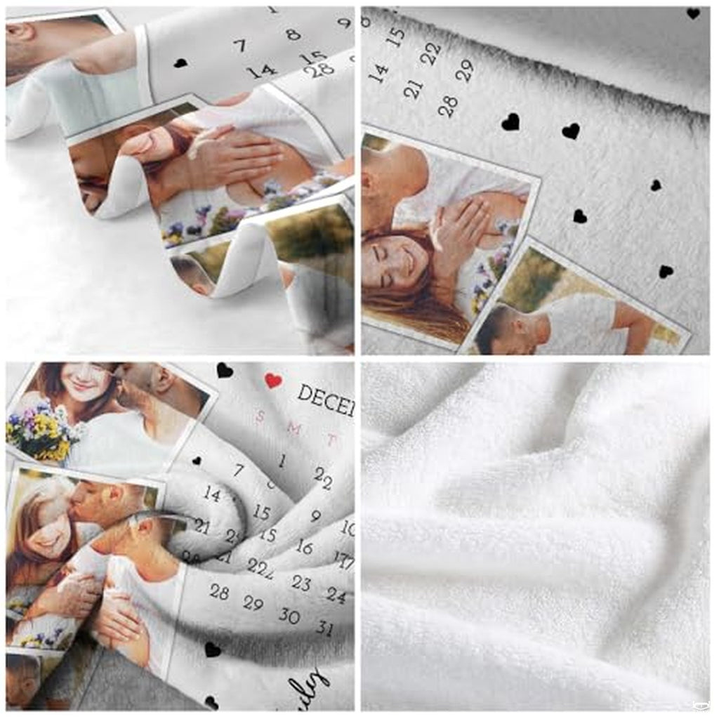 Personalized Photo Couple Blanket with Special Date & Names – Custom Husband Wife Boyfriend Girlfriend Gift with Calendar Design – Romantic Throw for Anniversary, Wedding, or Engagement