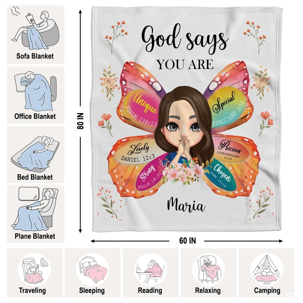 Personalized Butterfly Wings Christian Scripture Throw Blanket