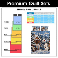 Winter cabin bedding detail highlighting a perched red cardinal and wrapped holiday gift boxes on a sled.