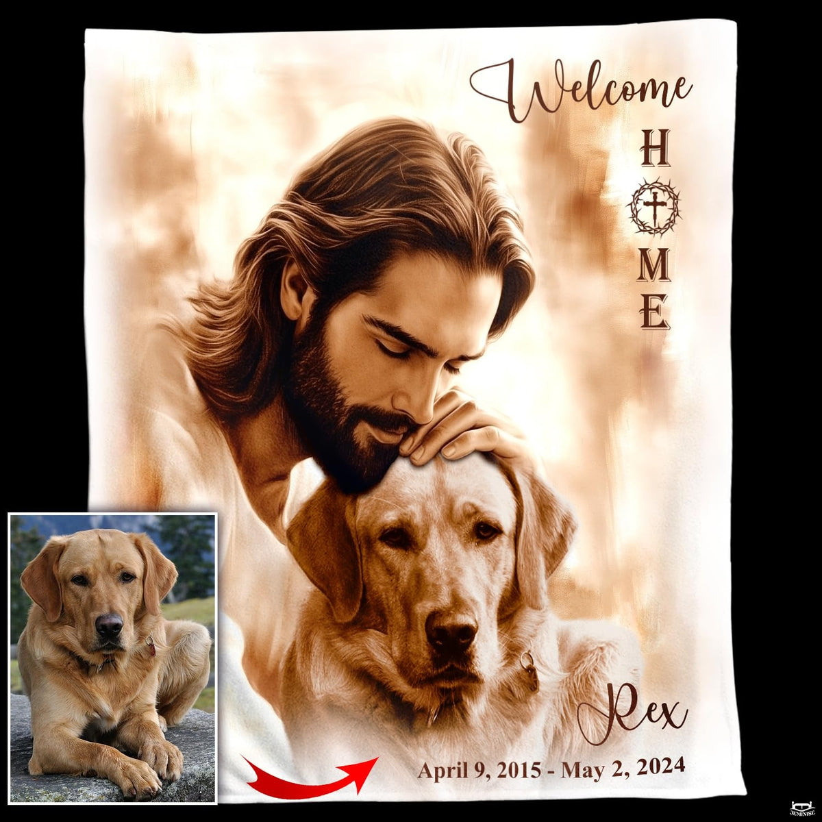 Jesus embracing child welcome home memorial blanket showing religious artwork view 3
