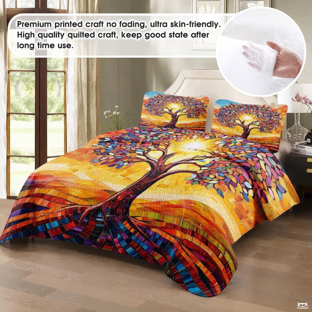 Personalized Mosaic Tree of Life Quilt Sets, Machine Wa - Mosaic Style