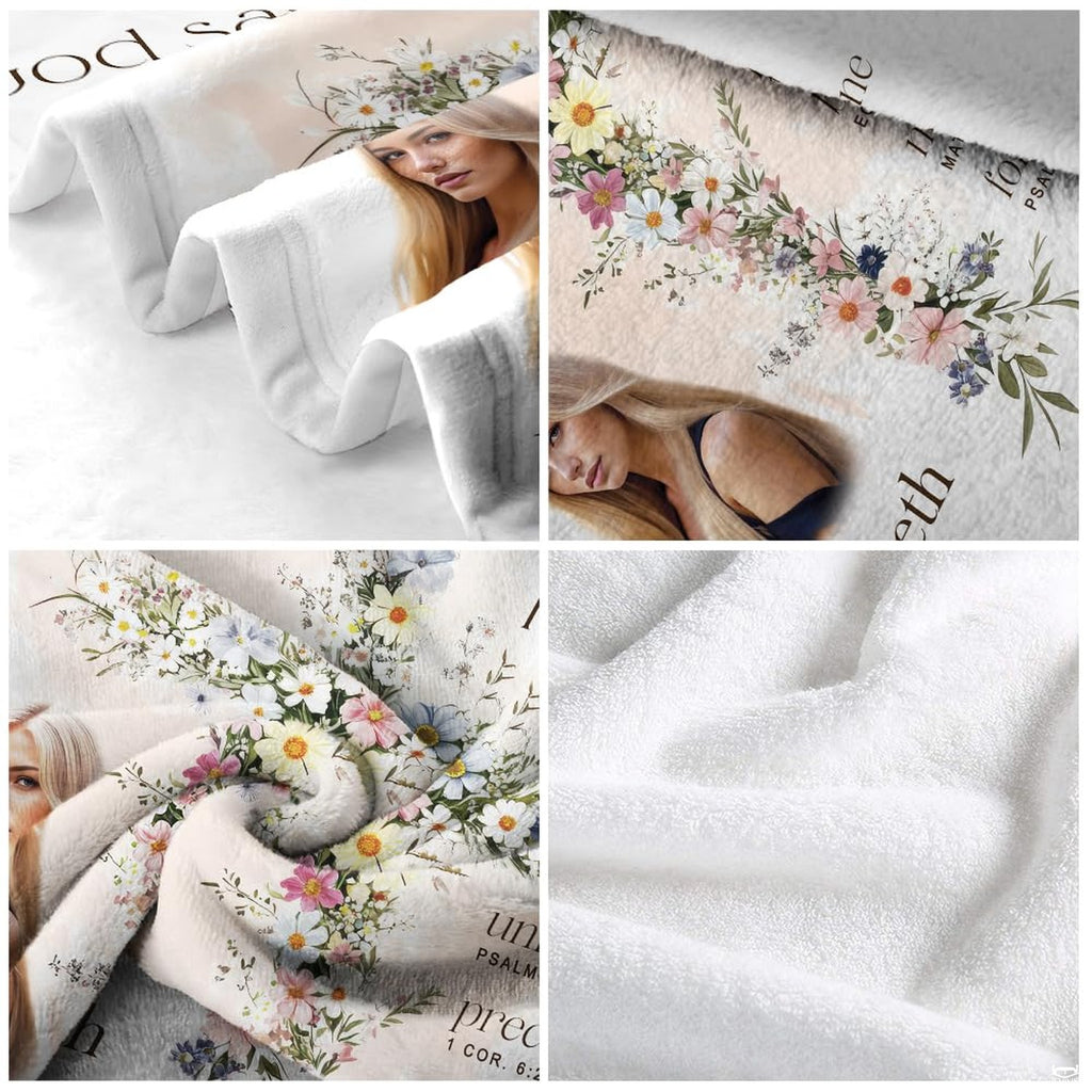 Wildflower floral cross god says I am scripture blanket showing botanical cross view 5