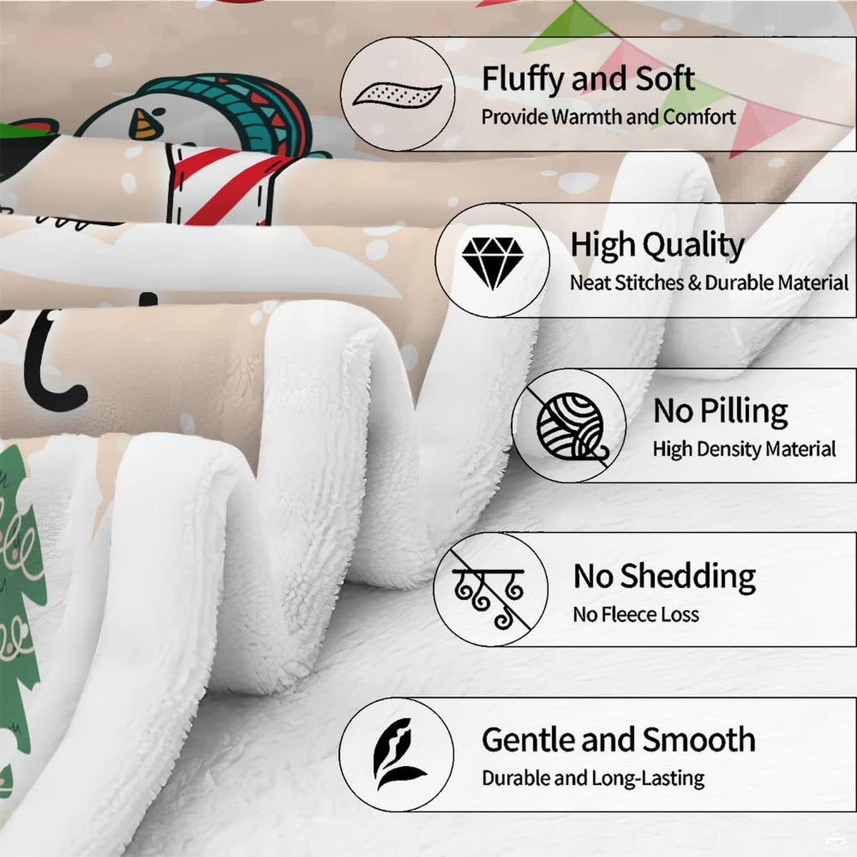 Christmas Santa and snowman blanket displayed on living room sofa