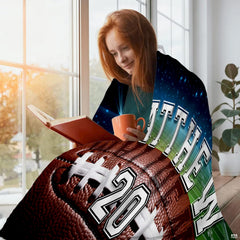 Football field stadium throw blanket view 7 highlighting textured football, green turf, and arena floodlights