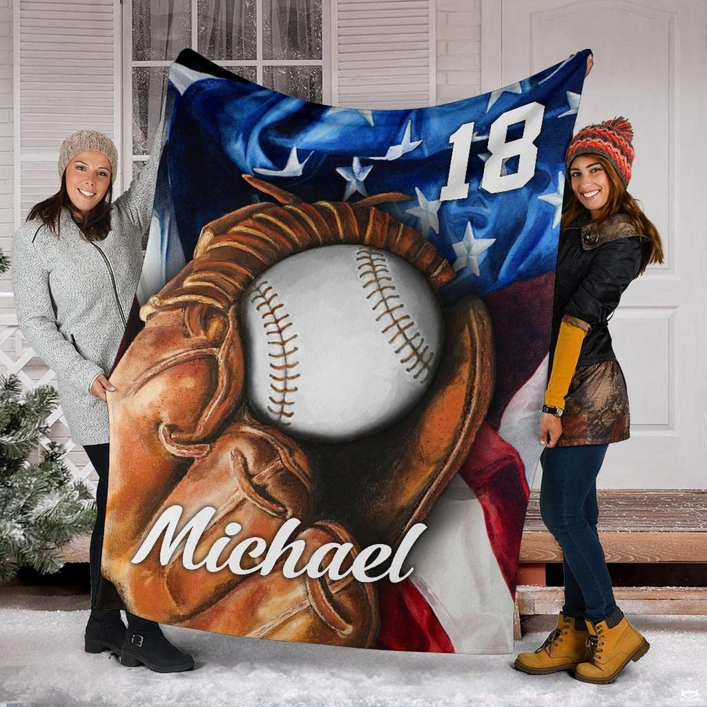 Baseball glove patriotic american flag blanket detail of baseball mitt