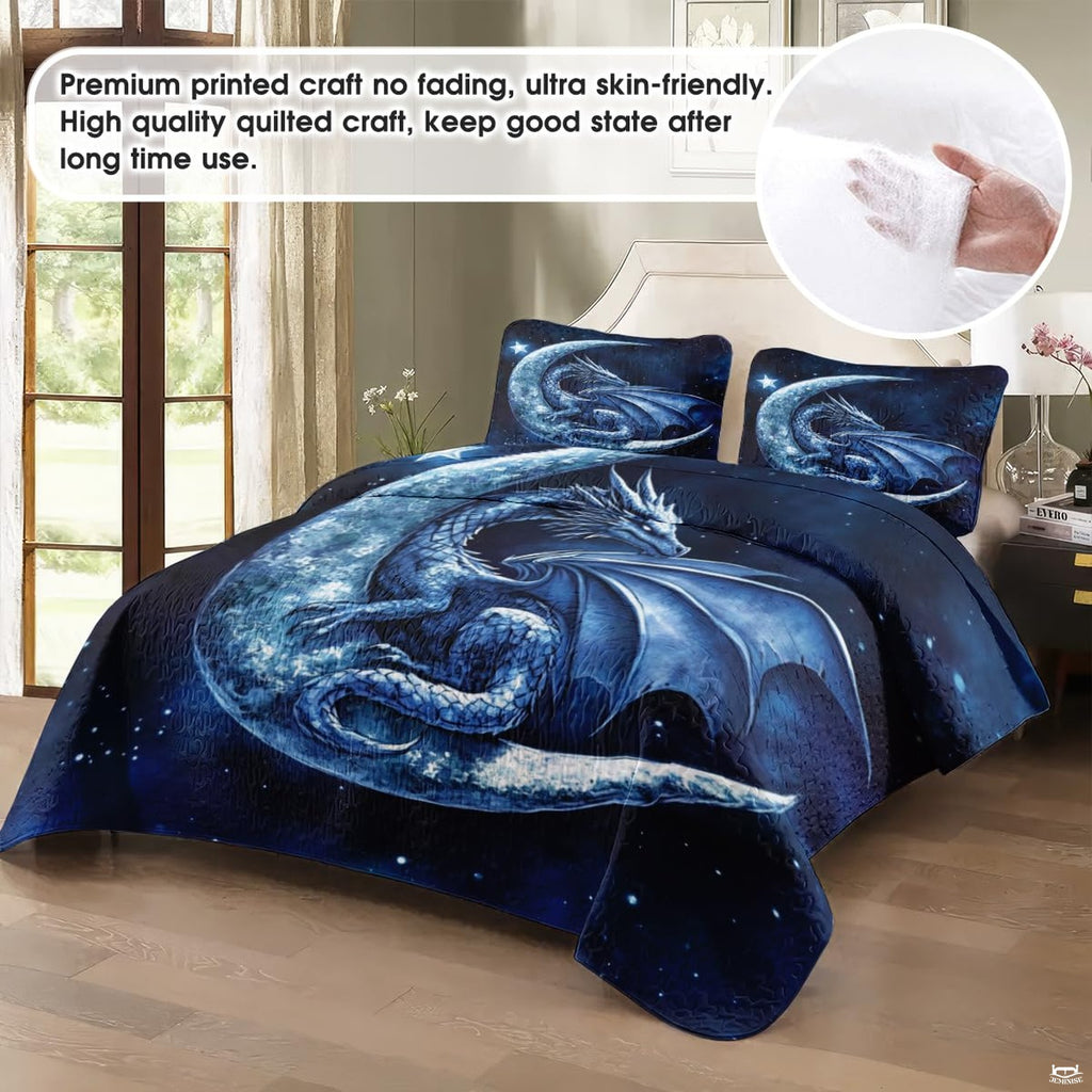 Angle view of fantasy bedding illustrating luminous cyan lunar glow and midnight blue gradients