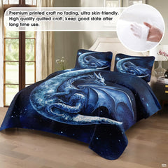 Angle view of fantasy bedding illustrating luminous cyan lunar glow and midnight blue gradients