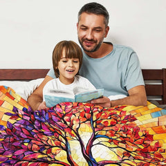 Stained glass mosaic tree of life colorful blanket showing mosaic design view 3