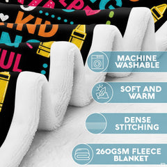 Close-up view of cheerful pastel banners and heart doodles on dark bedding.