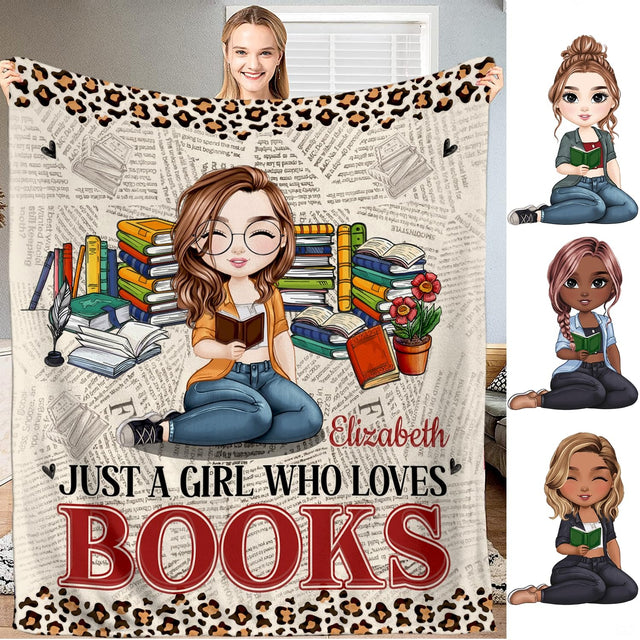 Personalized Girl Glasses Reading on Newspaper Pattern Throw Blanket