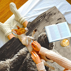 thematic accent rustic bedroom corner showcasing painted bear bedding amidst earth-toned decorative accents.