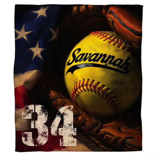 American flag softball fielder mitt patriotic blanket with yellow ball