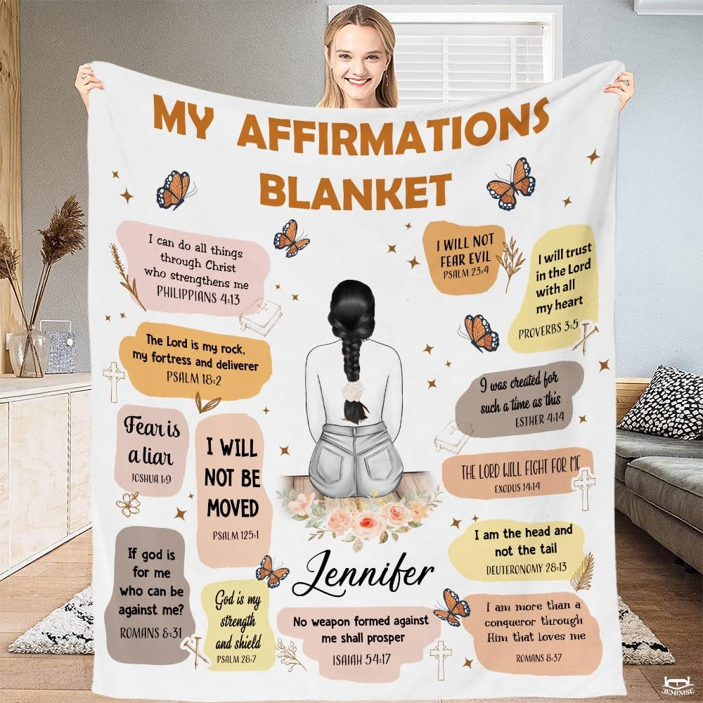 Personalized Christian Affirmation Woman Butterflies Throw Blanket