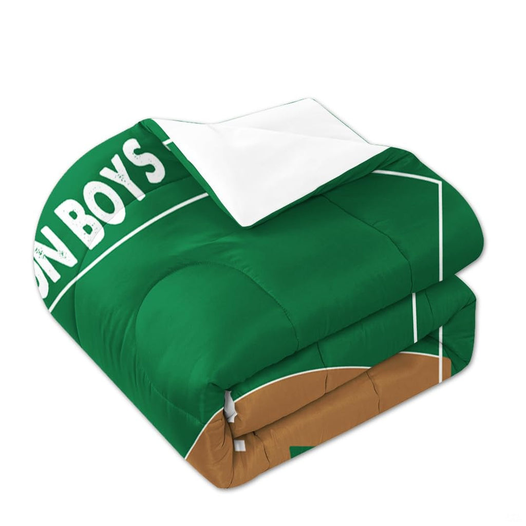Matching pillowcase detail for baseball bedding set showing coordinating helmet and athletic equipment graphics