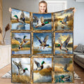Mallard duck grid collage rustic wood throw blanket displaying nine timber-framed panels of waterfowl in flight