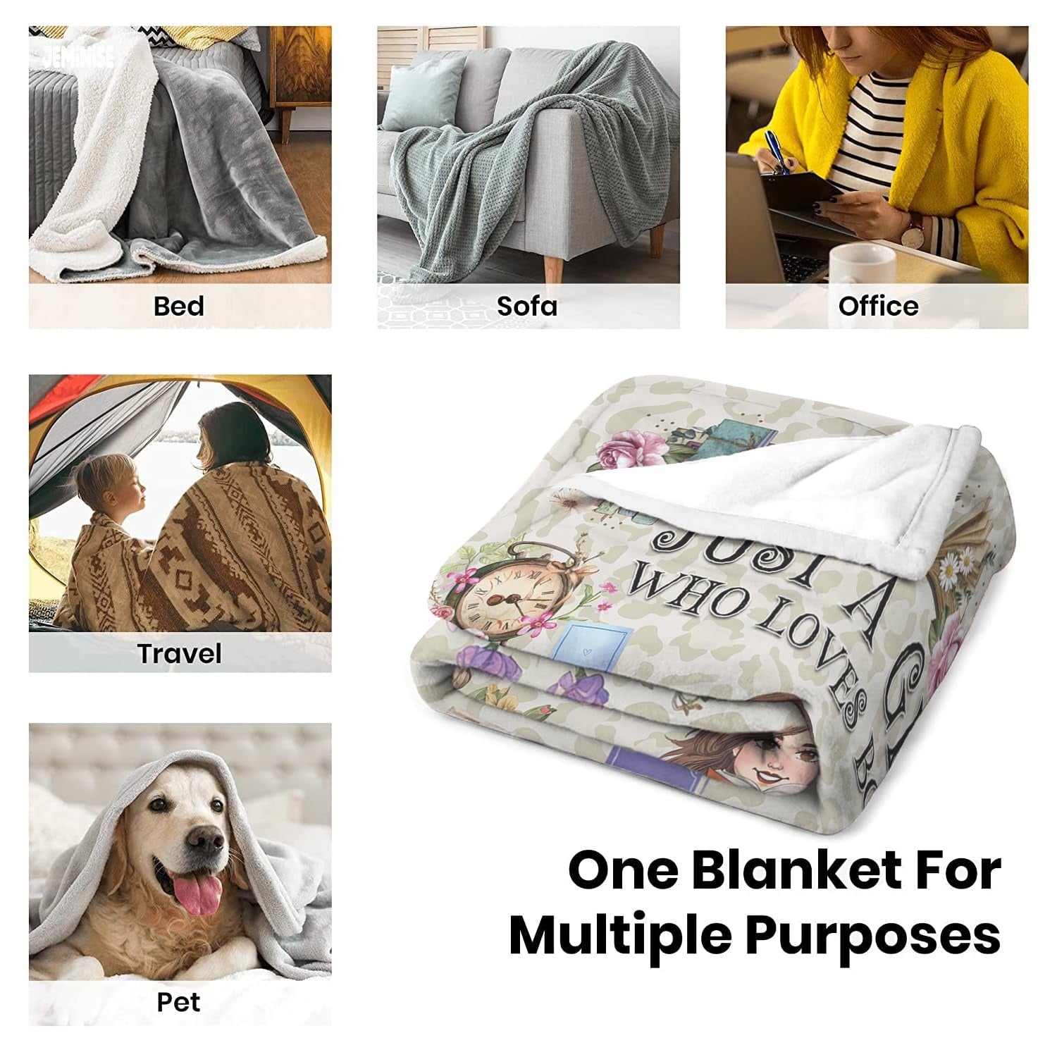 Jeminise Customized Reading Blanket for Book Lovers, Personalized Daughter Gift