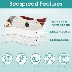 Folded presentation of snowman bedding set exhibiting vibrant seasonal colors and clear graphic print.