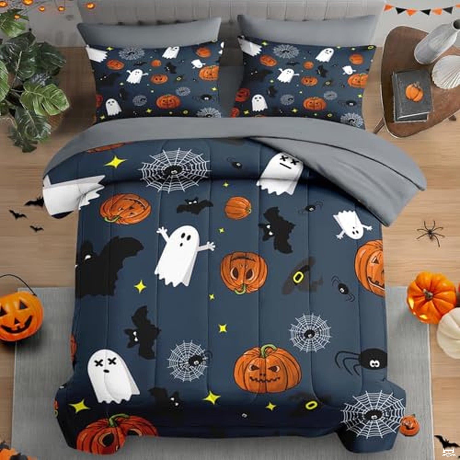 Pamnest Twin Halloween Comforter Set with Sheets, 5 Pieces Funny Bedding