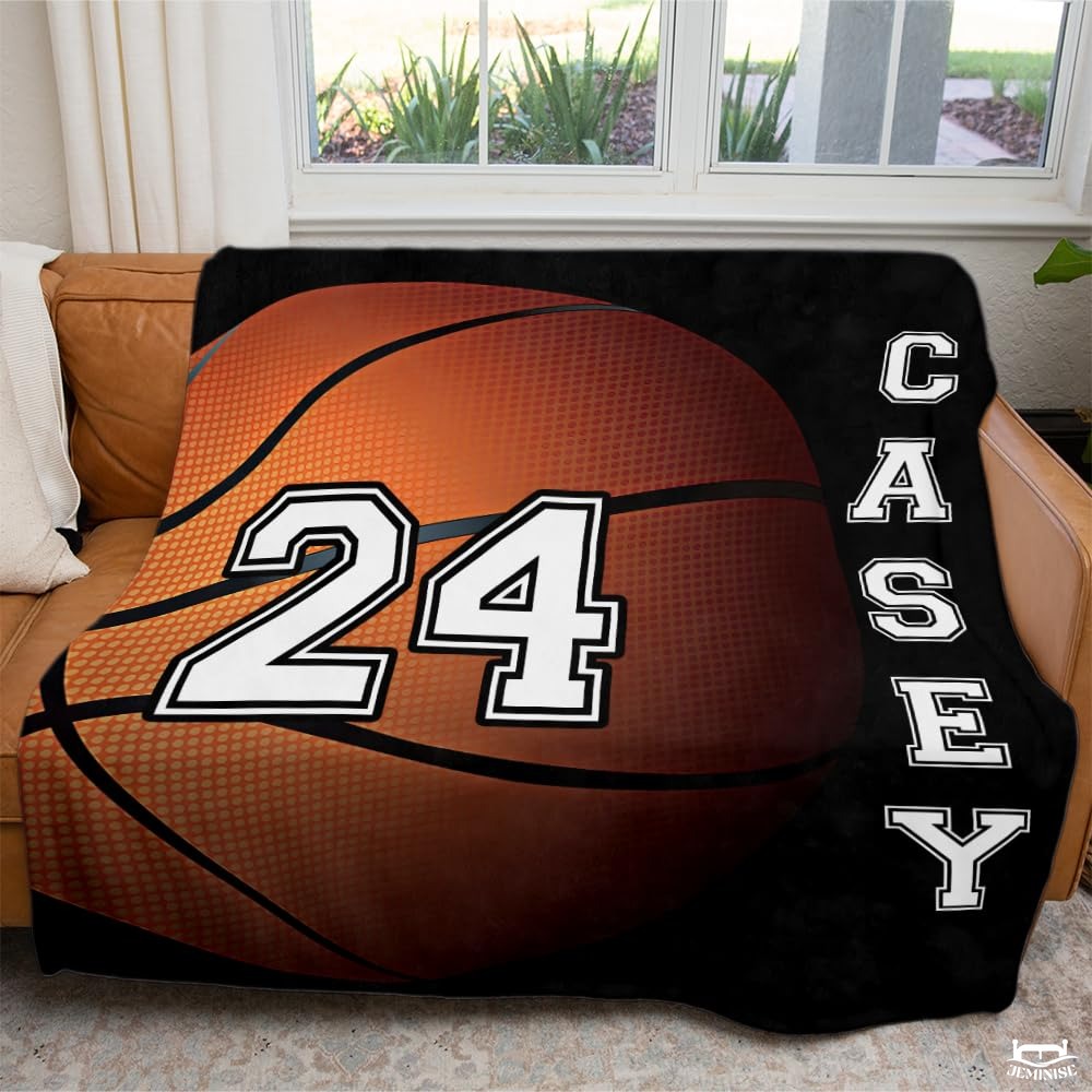 Personalized Basketball Close Up with Number Blanket with Name and Number