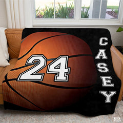 Personalized Basketball Close Up with Number Blanket with Name and Number