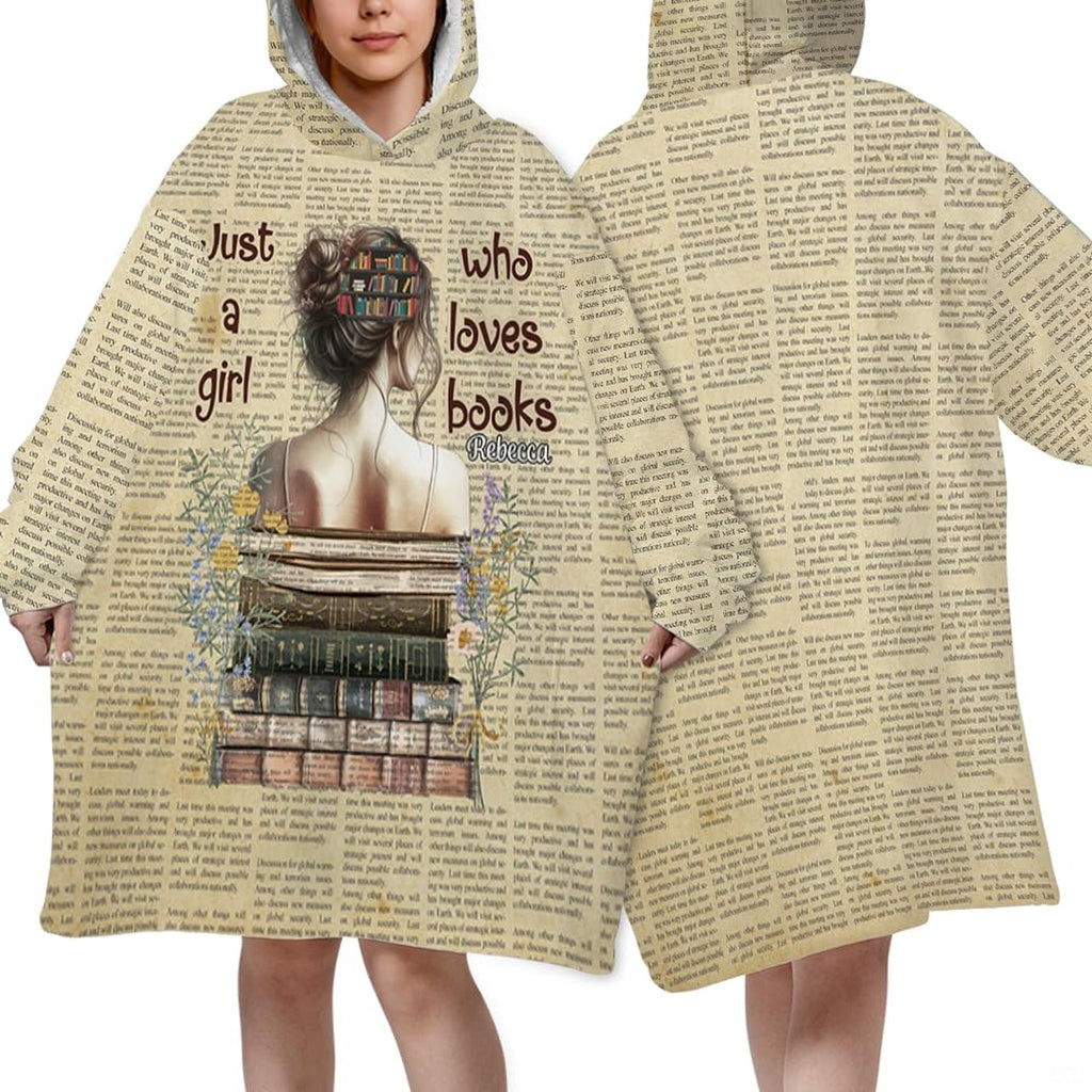Close-up of illustrated reading character holding a mug on a sepia bookish bedding set.