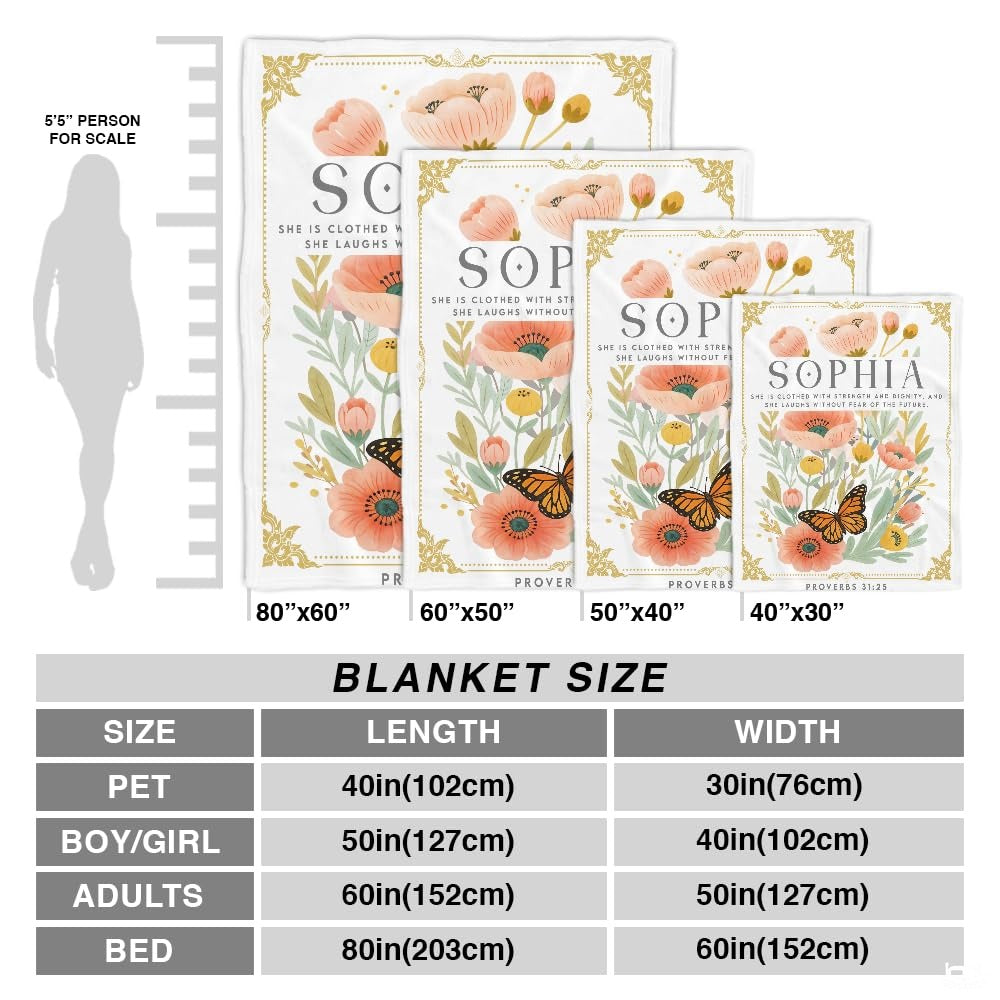 Custom Floral Butterfly Inspirational Blanket, Machine Wash - Design 8