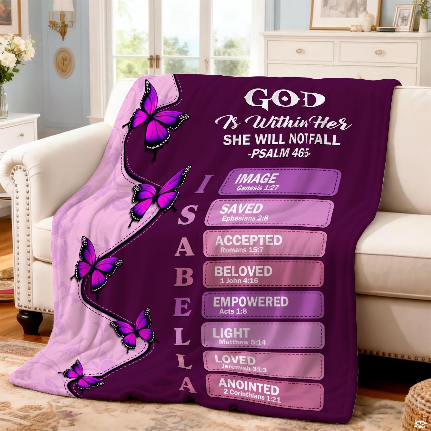 Custom Purple Butterfly Christian Blanket, Machine Washable