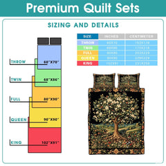 Nature Tree of Life Quilt Set with Blooming Tree and Bedroom And Exposed Roots