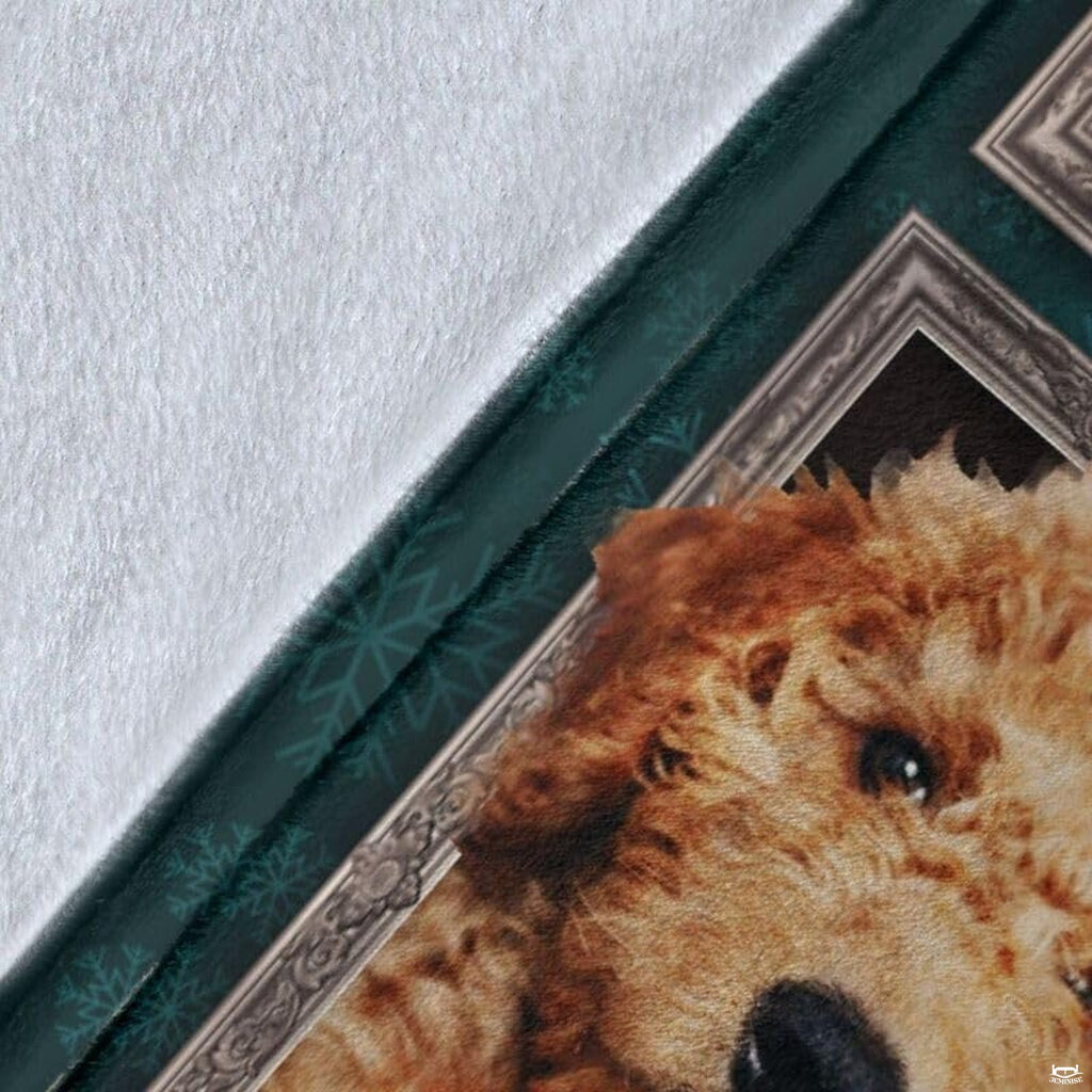 Fleece throw dog print styled as an elegant canine artwork bedroom accent.