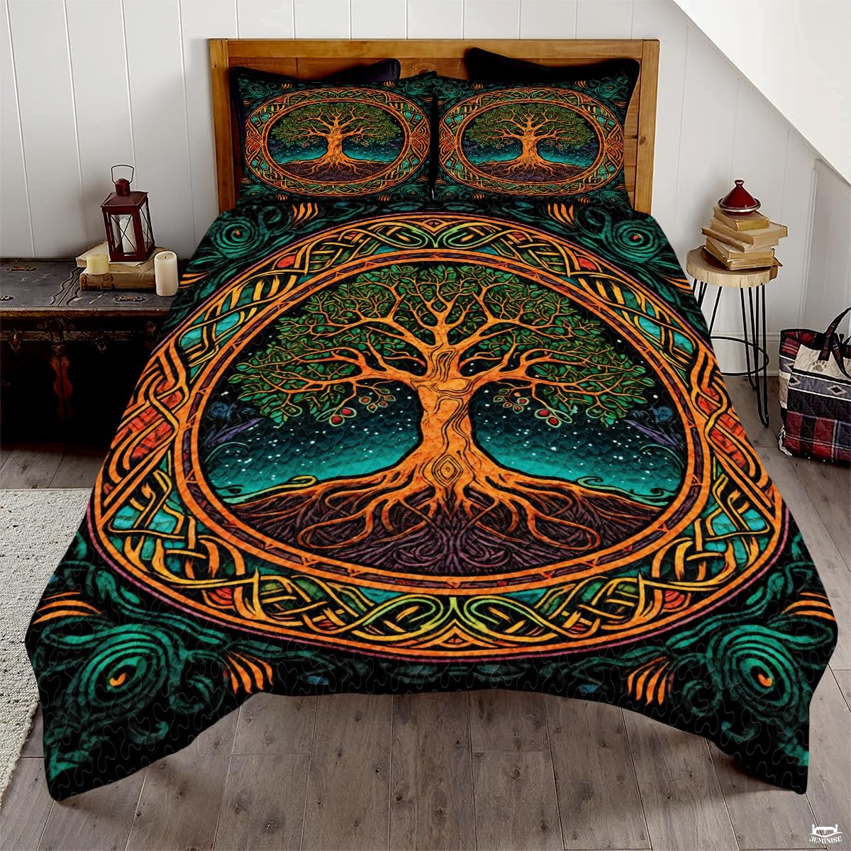 Personalized Colorful Celtic Tree of Life Quilt Sets, Machine Washable
