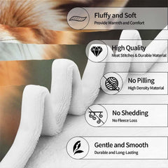 Atmospheric cabin living room setting featuring realistic red fox portrait throw blanket on sofa