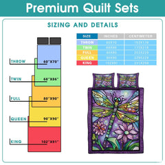 Dragonfly Pattern Quilt Set, Dragonflies Vintage Quilt Set Patchwork Style, Purple Patchwork Pattern Cotton Quilt Bedspread, Dragonfly Bedding Blanket for Daughter/Mother, Grandma