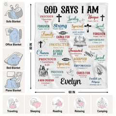 Detailed perspective of the open Bible, flying dove, and praying hands line illustrations on the throw blanket