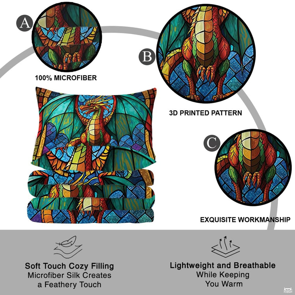 Matching pillowcase detail for fantasy bedding set featuring coordinating turquoise dragon artwork