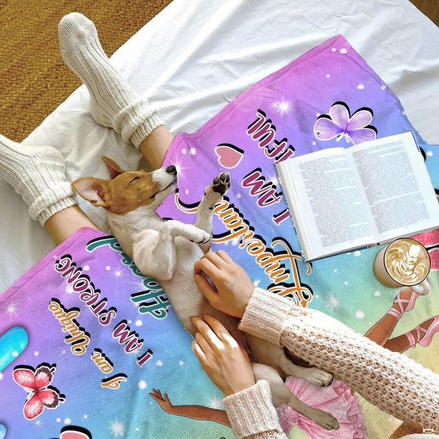 African American cartoon ballerina princess dancing in pink tutu with affirmations, view 2.