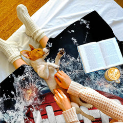 Close-up of split bed set design showing collegiate varsity numbers and fiery blaze elements.