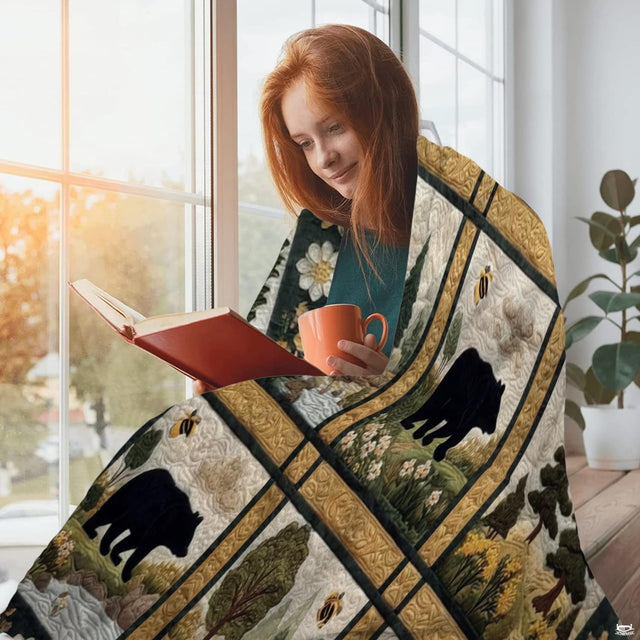 Woodland cabin bear throw blanket draped across living room sofa