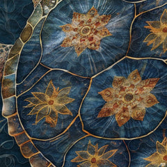 Close-up view of turtle bedding showcasing intricate Polynesian tribal motifs and terracotta tones