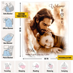 Jesus embracing child welcome home memorial blanket showing religious artwork view 5