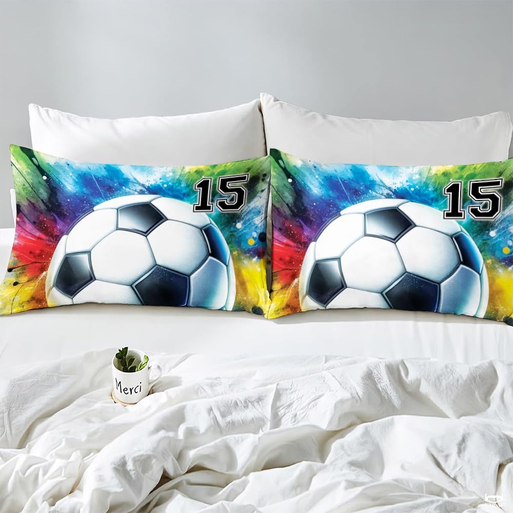 Custom Soccer Player Paint Splatter Comforter Set, Machine Washable