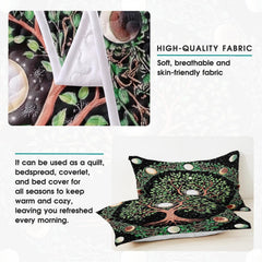 Corner angle of botanical bedding highlighting detailed leaf printing, pearl moon tones, and rich black contrast