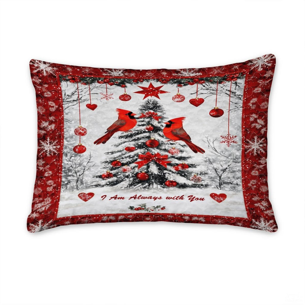 Cardinals Perched Beside Decorated Christmas Tree Patchwork Winter Quilt