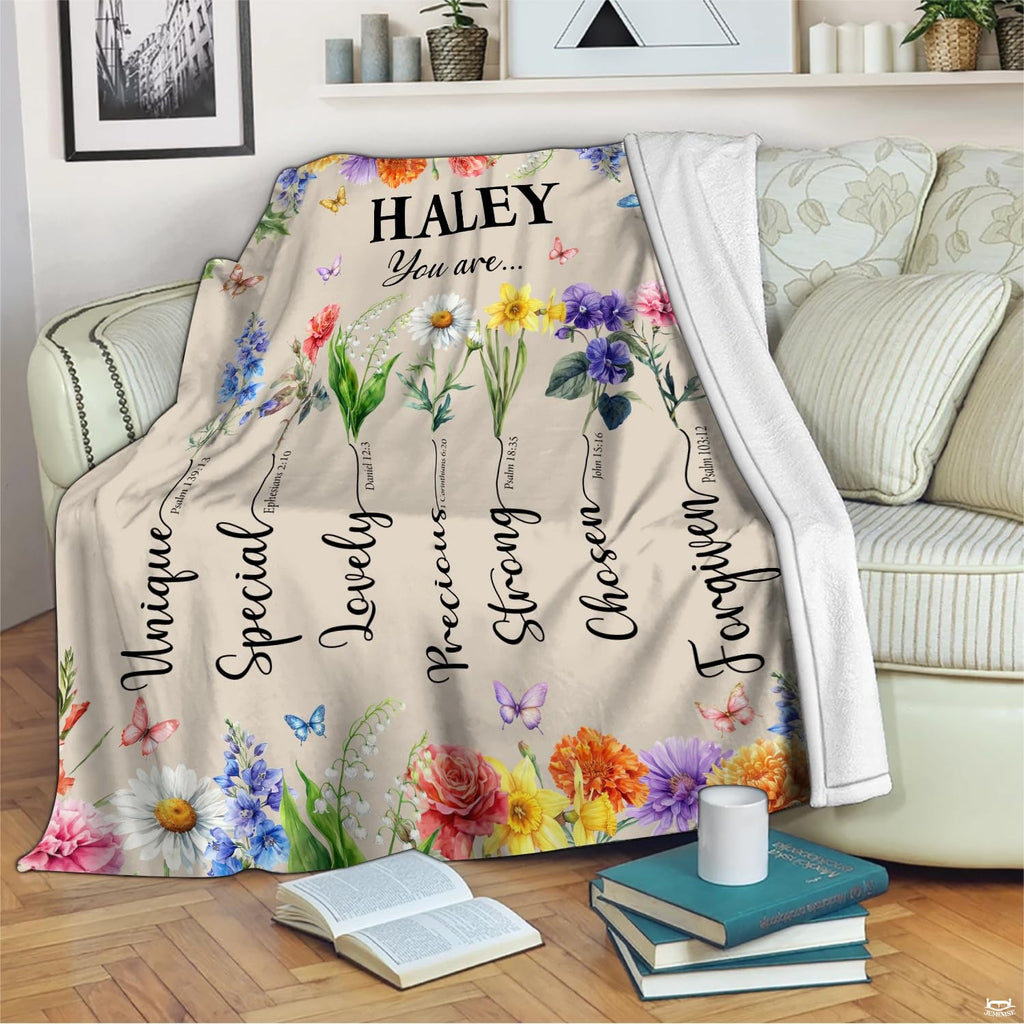 Custom Inspirational Floral Butterfly Bible Verse Blanket