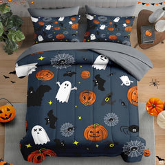 Pamnest Twin Halloween Comforter Set with Sheets, 5 Pieces Funny Bedding
