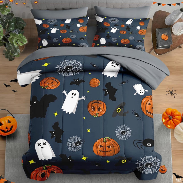 Pamnest Twin Halloween Comforter Set with Sheets, 5 Pieces Funny Bedding
