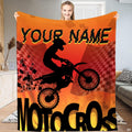 Motocross silhouette racing flag throw blanket held open by woman