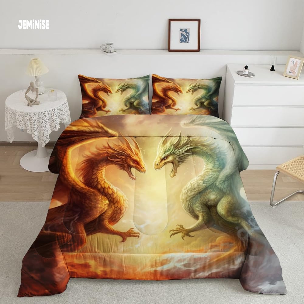 Jeminise Dragon on Cliff Comforter Set, Fantasy Bedding