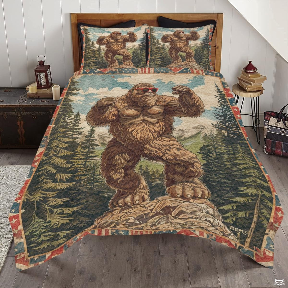 Personalized Bigfoot with Red Sunglasses Quilt Sets, Machine Washable