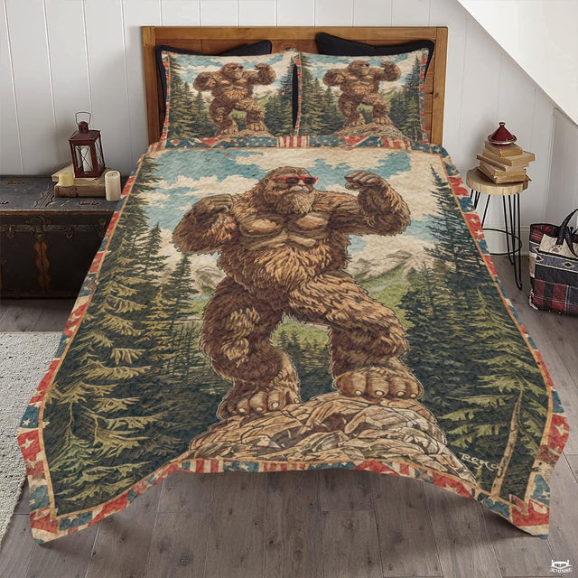 Personalized Bigfoot with Red Sunglasses Quilt Sets, Machine Washable